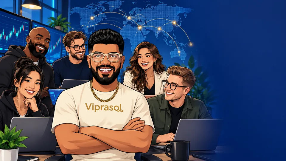 Viprasol illustration of a community sharing ideas around trading technology