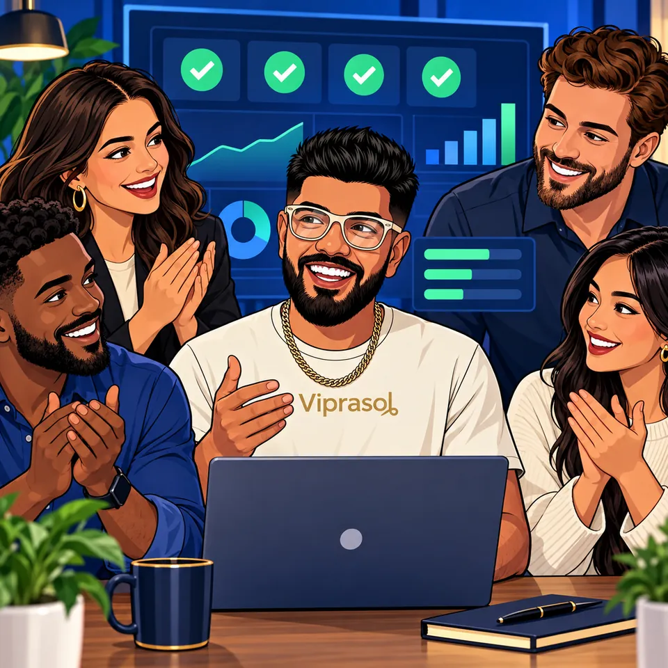 Illustration of people working together around a software project