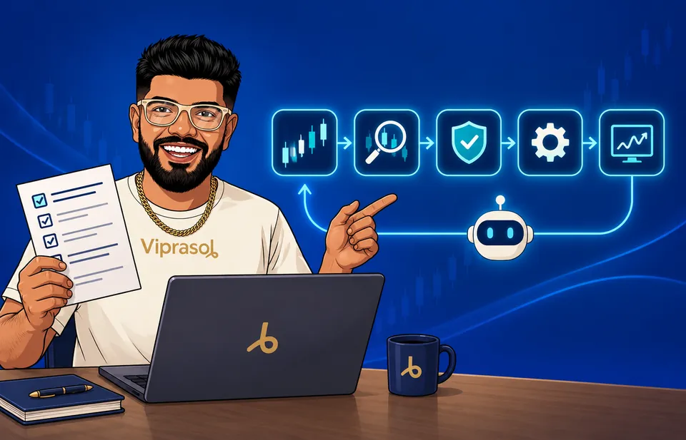 Illustration of trading strategy rules becoming an automated workflow