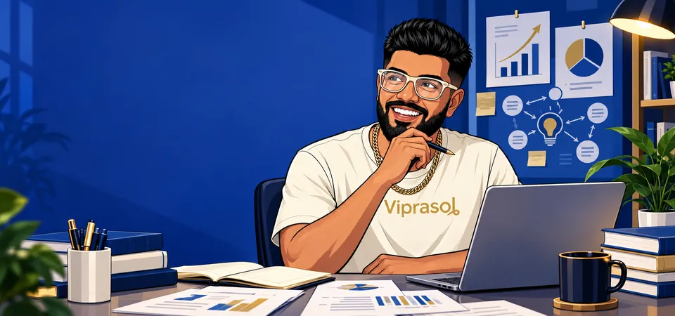 Viprasol character exploring articles about trading and software development